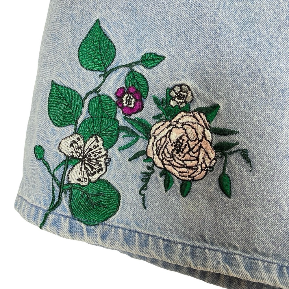 H&M Coachella Jean Skirt Womens Size 4 Small Embroidered Floral Blue Mini - Picture 4 of 8